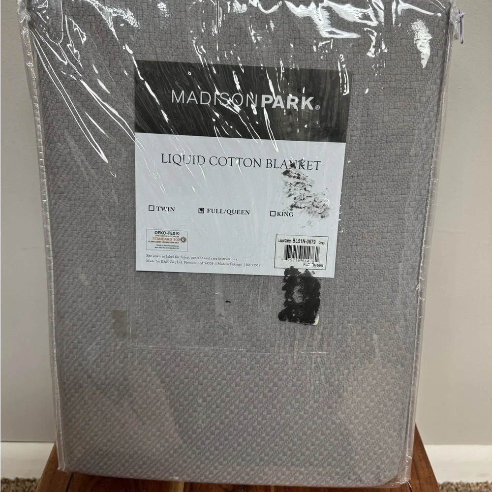 Madison Park Light Gray Cotton Full/Queen Blanket